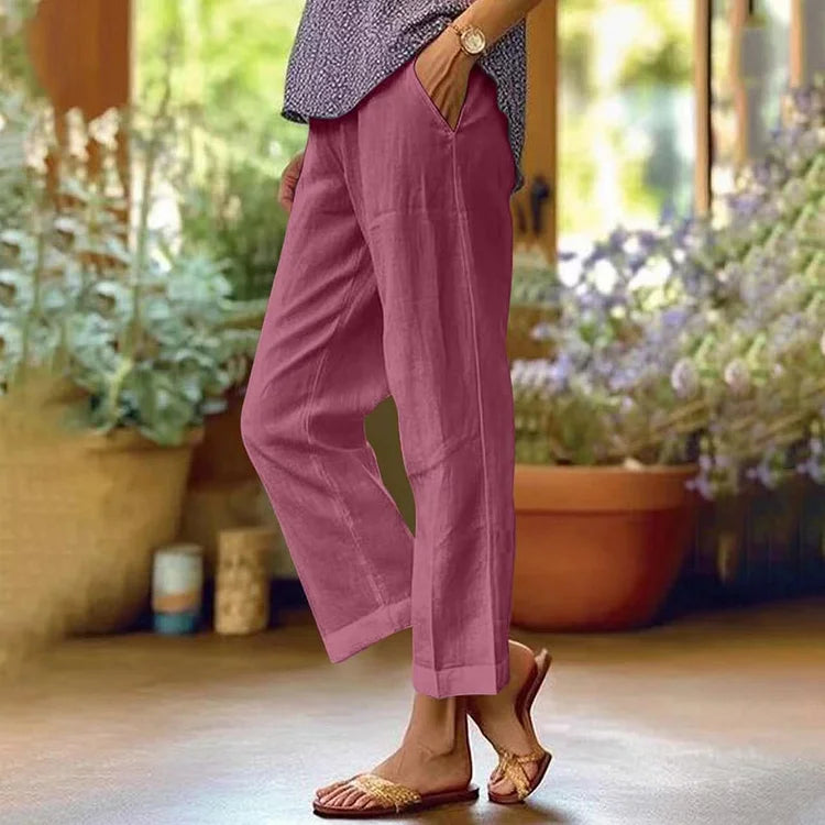 Nila – Losvallende linnen broek met elastische taille