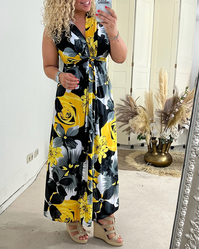 Sacha™ - Elegante mouwloze jurk met plissé bloemenprint