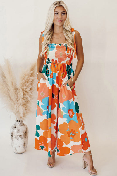 NOA - Oranje Bloemen Smocked Maxijurk