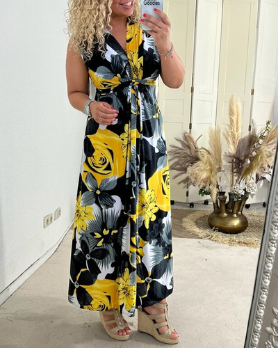 Sacha™ - Elegante mouwloze jurk met plissé bloemenprint
