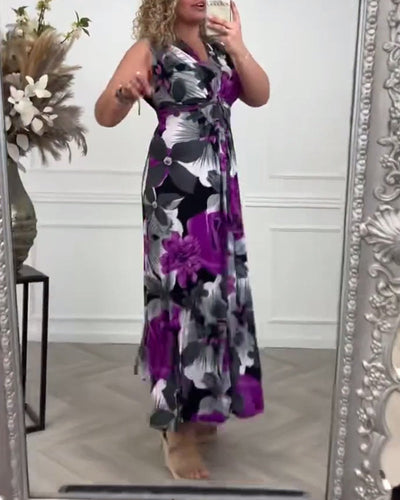 Sacha™ - Elegante mouwloze jurk met plissé bloemenprint