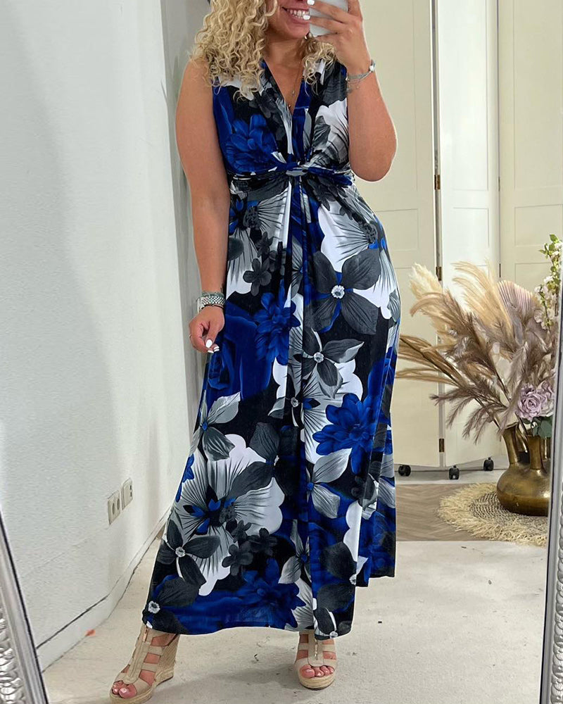 Sacha™ - Elegante mouwloze jurk met plissé bloemenprint
