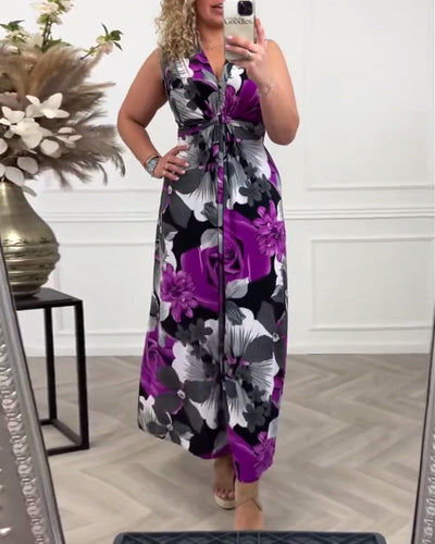 Sacha™ - Elegante mouwloze jurk met plissé bloemenprint