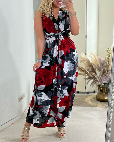 Sacha™ - Elegante mouwloze jurk met plissé bloemenprint
