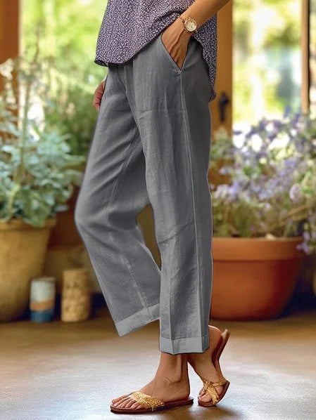 Nila – Losvallende linnen broek met elastische taille