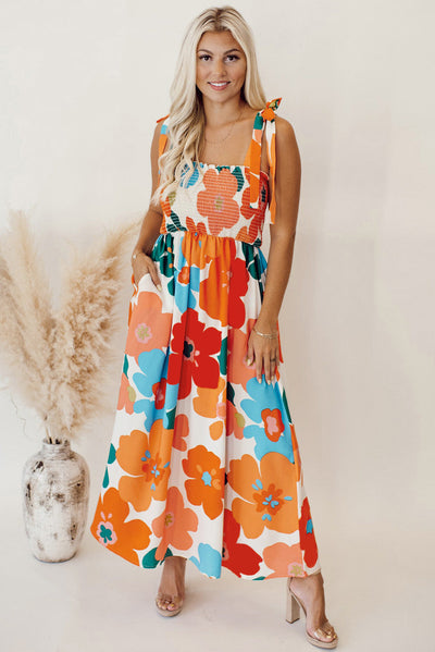 NOA - Oranje Bloemen Smocked Maxijurk