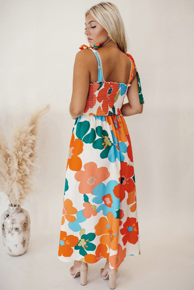 NOA - Oranje Bloemen Smocked Maxijurk