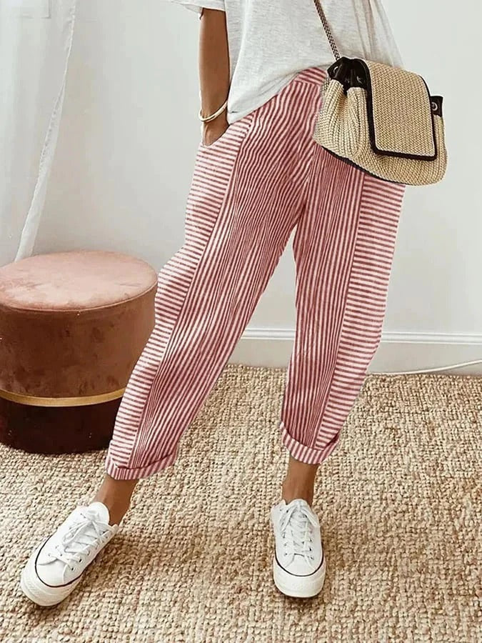Maya – Gestreepte broek | Rood