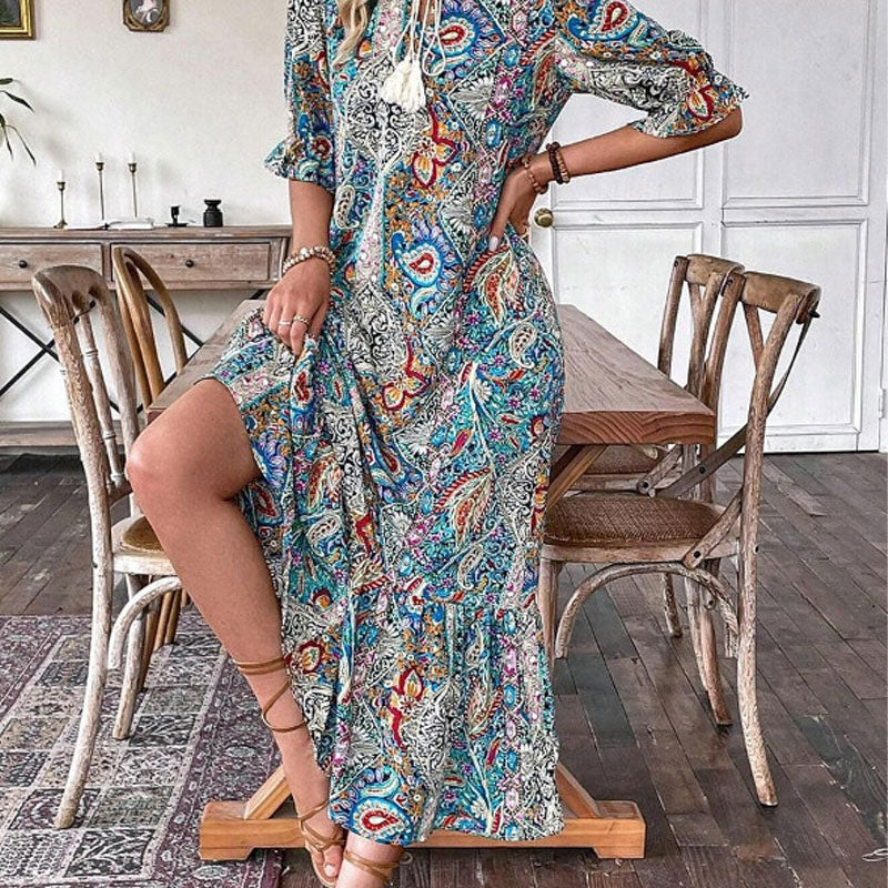 Lise™ - Elegante Bobo Jurk met Bloemenpatroon