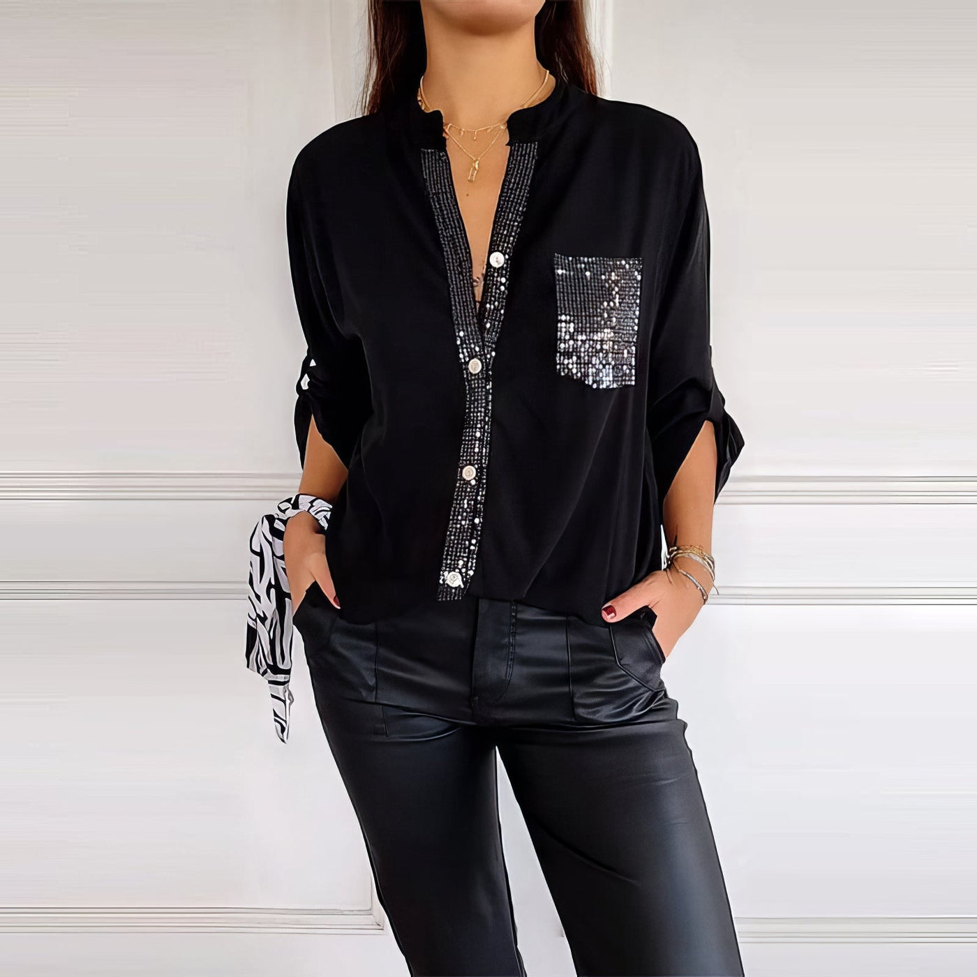 Patchwork dagelijkse blouse met glitters 2025