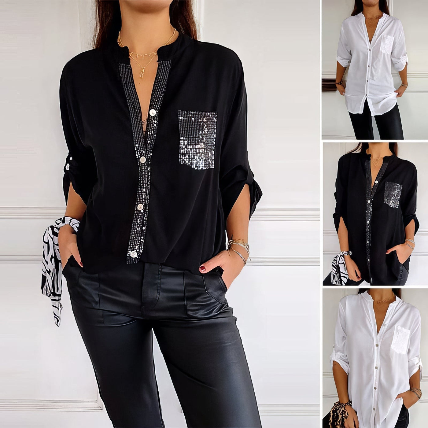 Patchwork dagelijkse blouse met glitters 2025