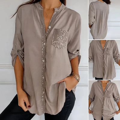 Patchwork dagelijkse blouse met glitters 2025