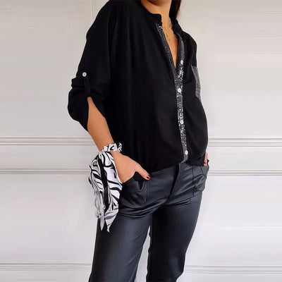 Patchwork dagelijkse blouse met glitters 2025