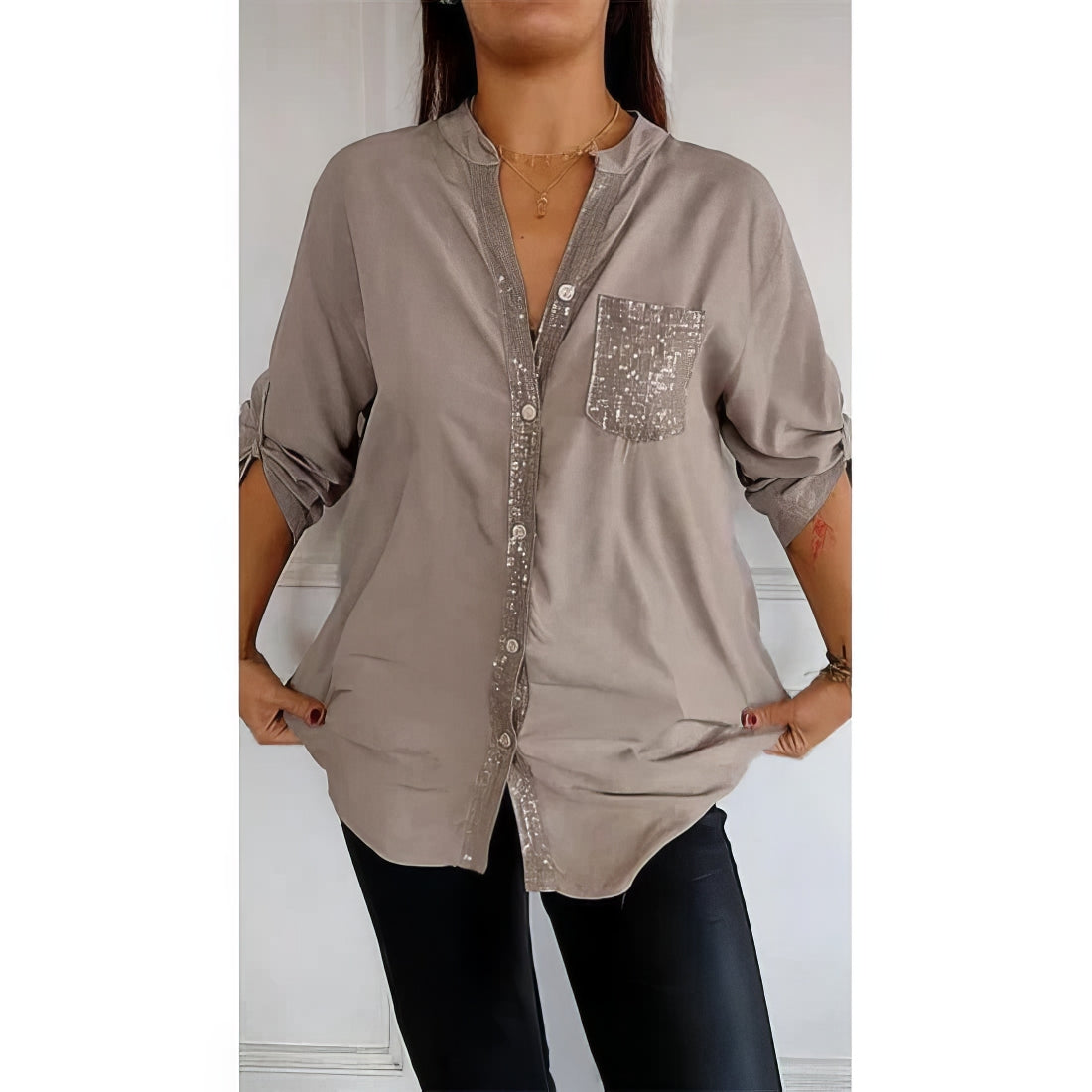 Patchwork dagelijkse blouse met glitters 2025