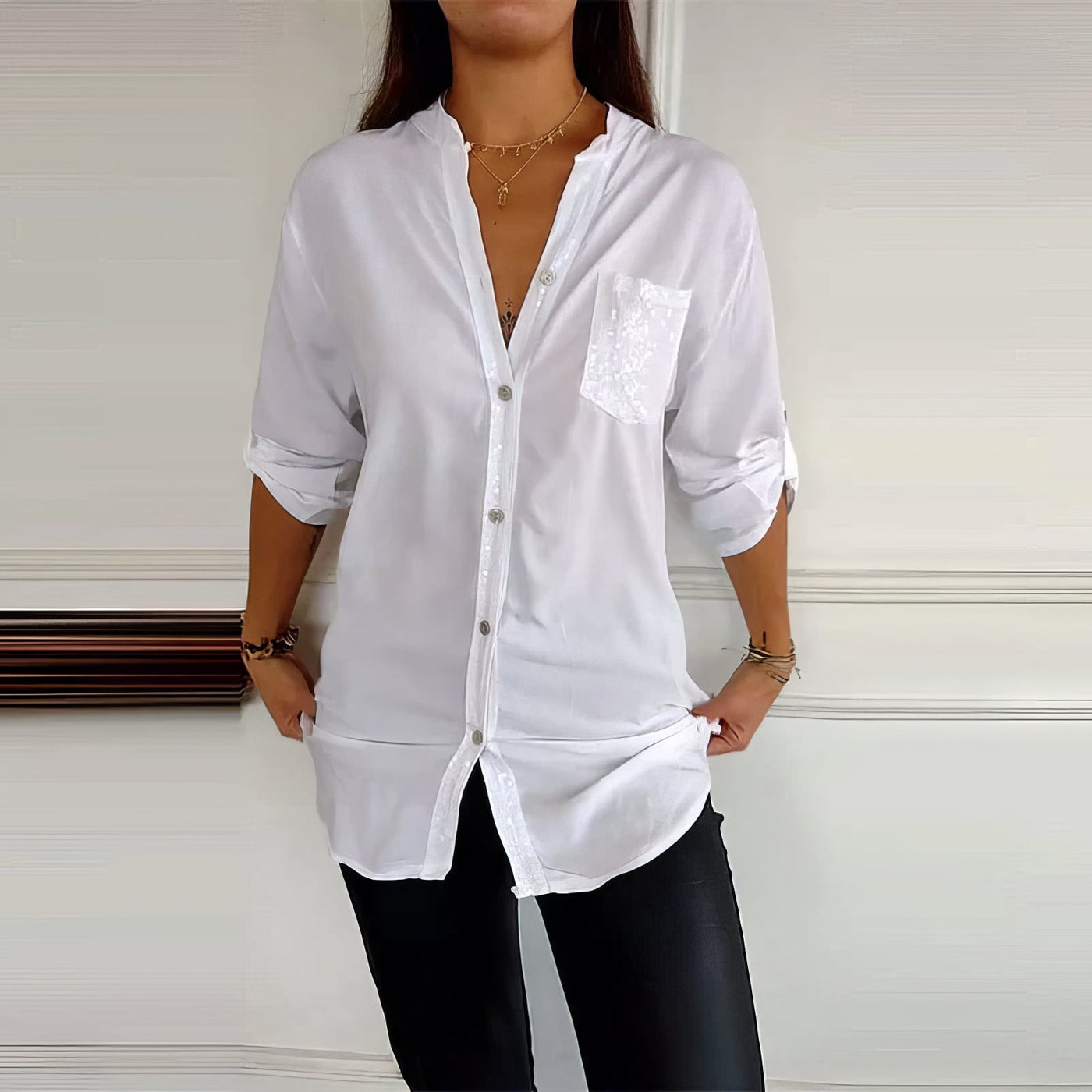 Patchwork dagelijkse blouse met glitters 2025
